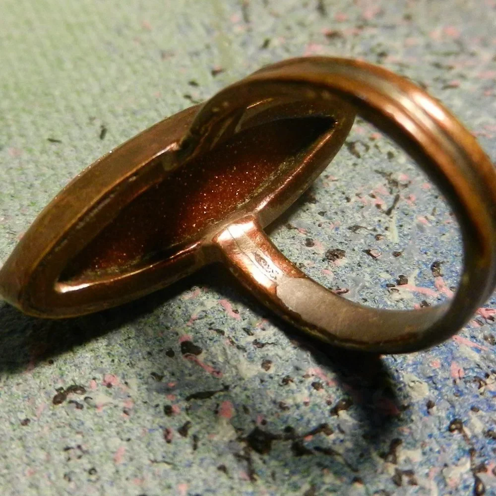 VTG 925 silver artisan ring garnety glittery inlay elongated boho red talon XS